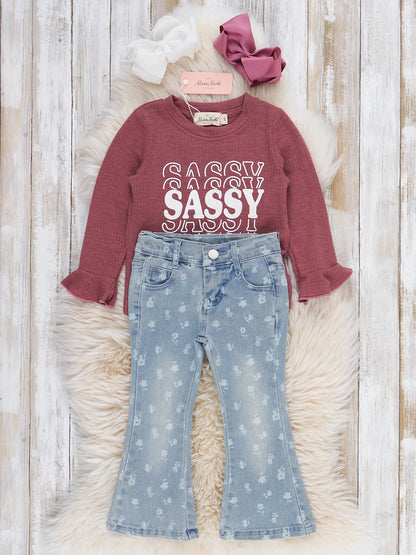 "SASSY" Denim Bell Bottom Outfit