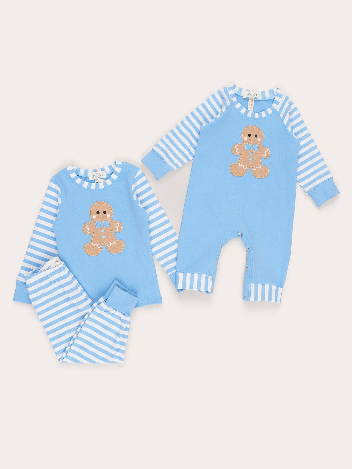 Christmas Gingerbread Romper Pajamas - Blue