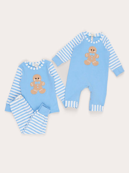 Christmas Gingerbread Romper Pajamas - Blue
