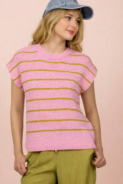 Striped Knit Sweater Vest Top