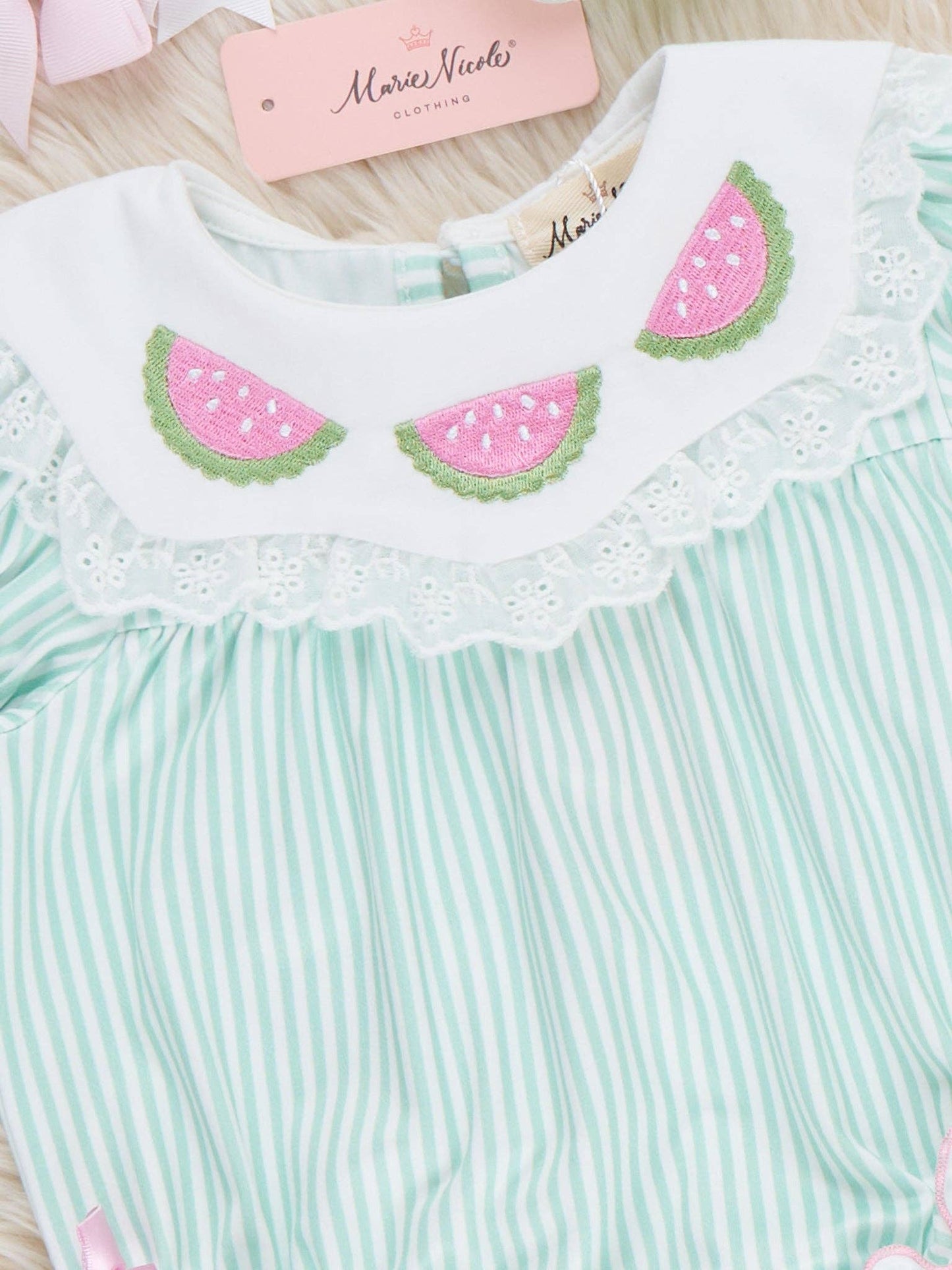 Melon Meadow Embroidered Ruffle Bubble Romper