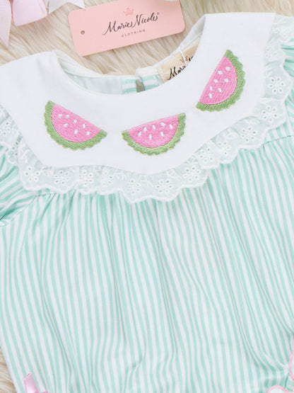 Melon Meadow Embroidered Ruffle Bubble Romper
