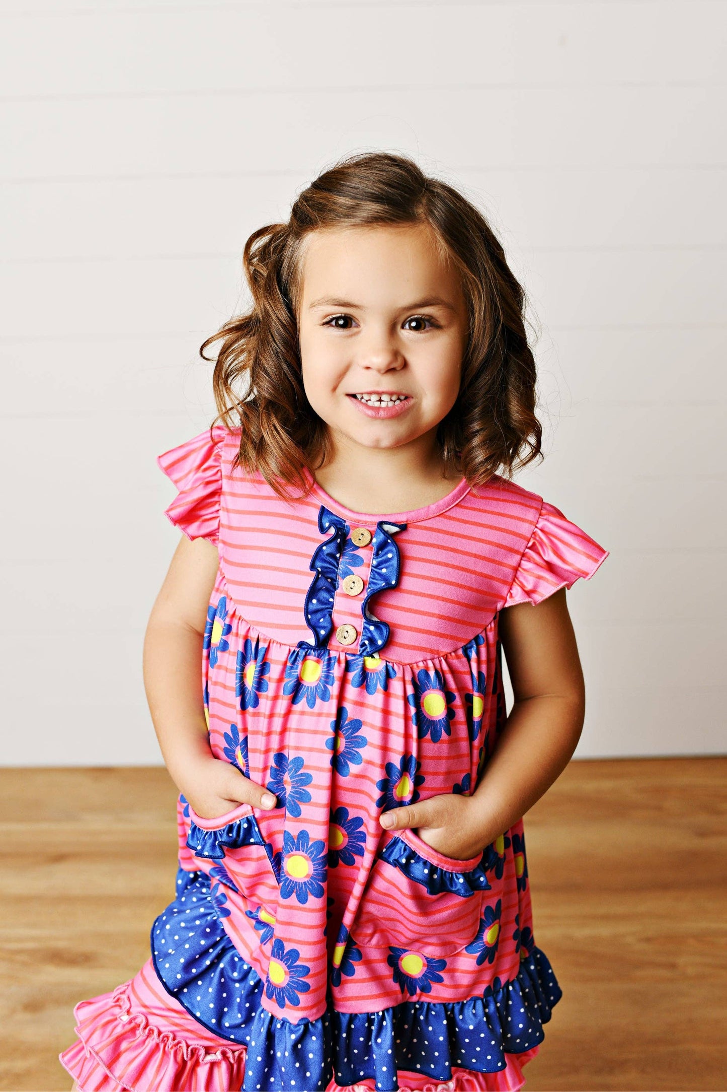 Hot Pink Daisy Pocket Ruffles Short Set