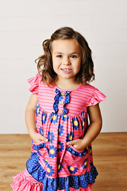 Hot Pink Daisy Pocket Ruffles Short Set