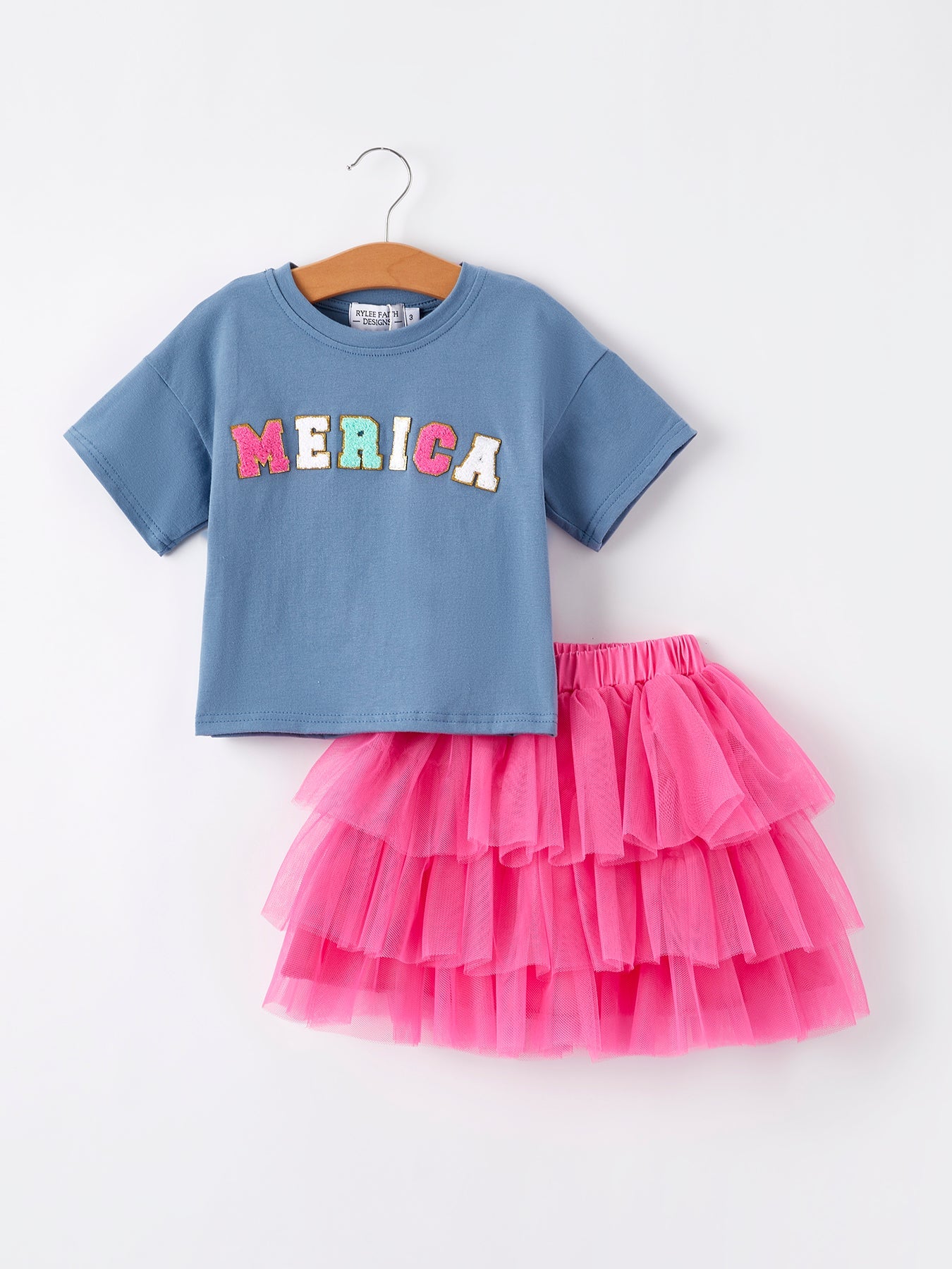 4th of july  “MERICA”Top Girls Gauze Skirt