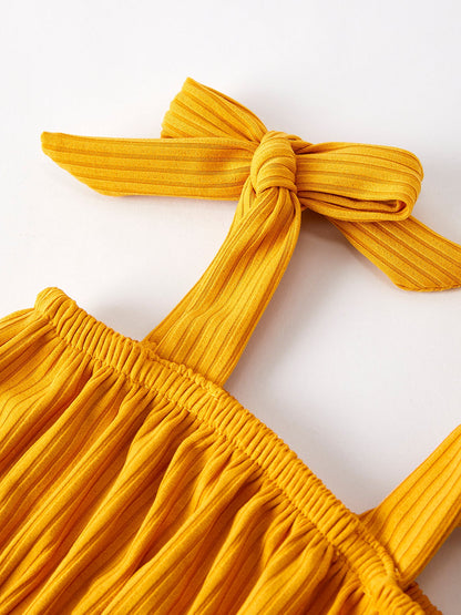 Spring Summer Yellow Bow Suspender Vest And Floral Bloomers Set