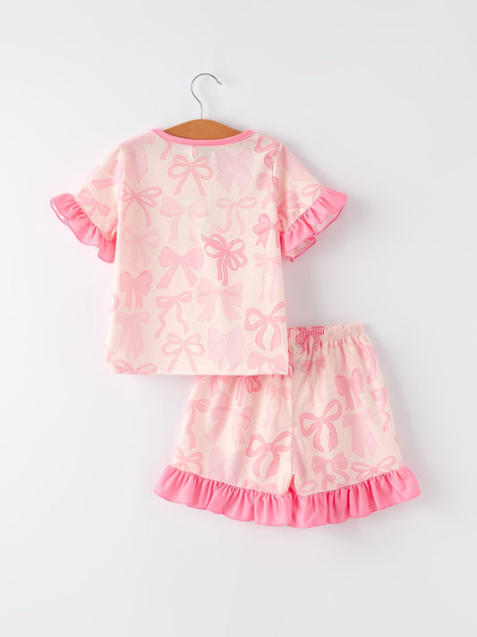 Girls Pink Bow Print Pajamas Set