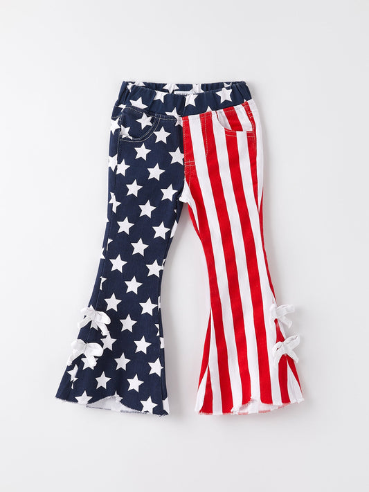 4th of july Patriotic Star Stripe Bow Flare Pants
