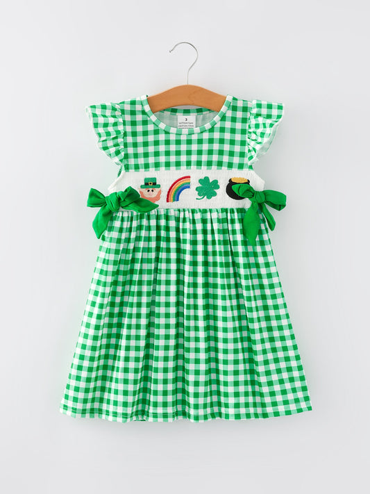 St. Patrick's Day Girls Shamrock Smocking Embroidery Dress