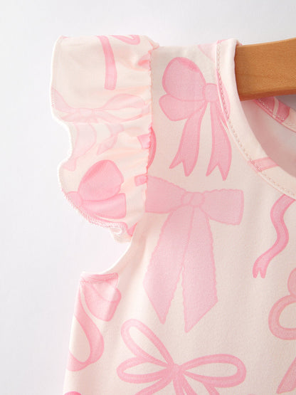Bow Print Flying Sleeve Girls Dress
