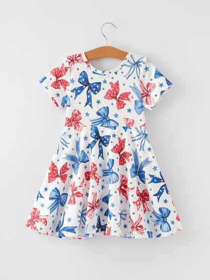 4th Of July Bow Star Girls Dress