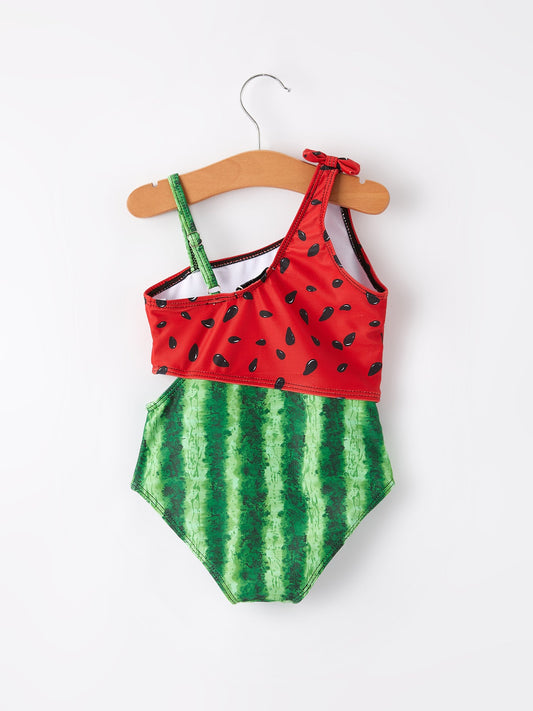 Girls Watermelon Irregular Sling Swimsuit