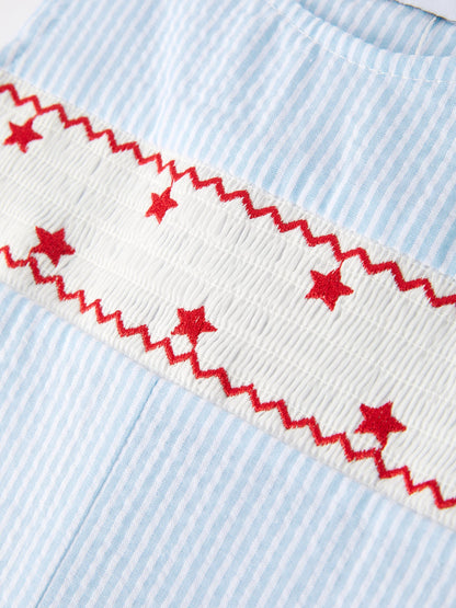 4th of july Star Embroidery Smock Boys Romper