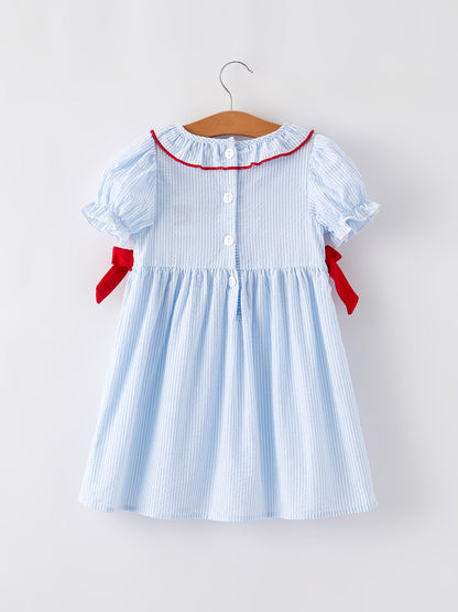4th of july Girls' Smocking Star Embroidered Dress