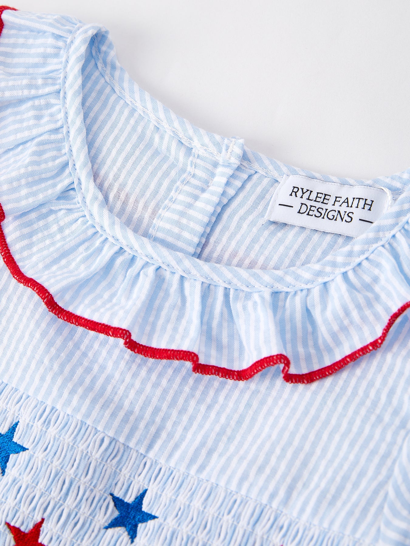 4th of july Girls' Smocking Star Embroidered Dress