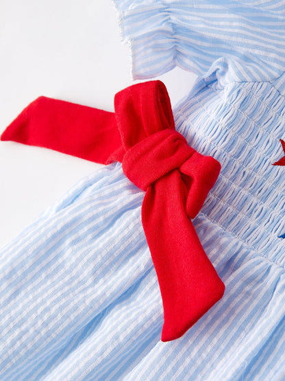 4th of july Girls' Smocking Star Embroidered Dress