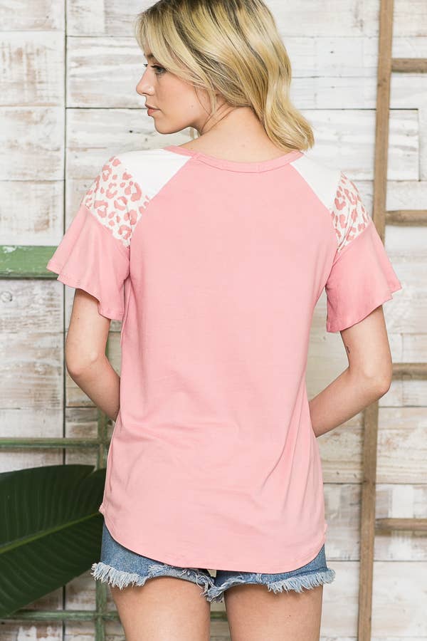 Multi Fabric Contrast Ruffle Slv Top-