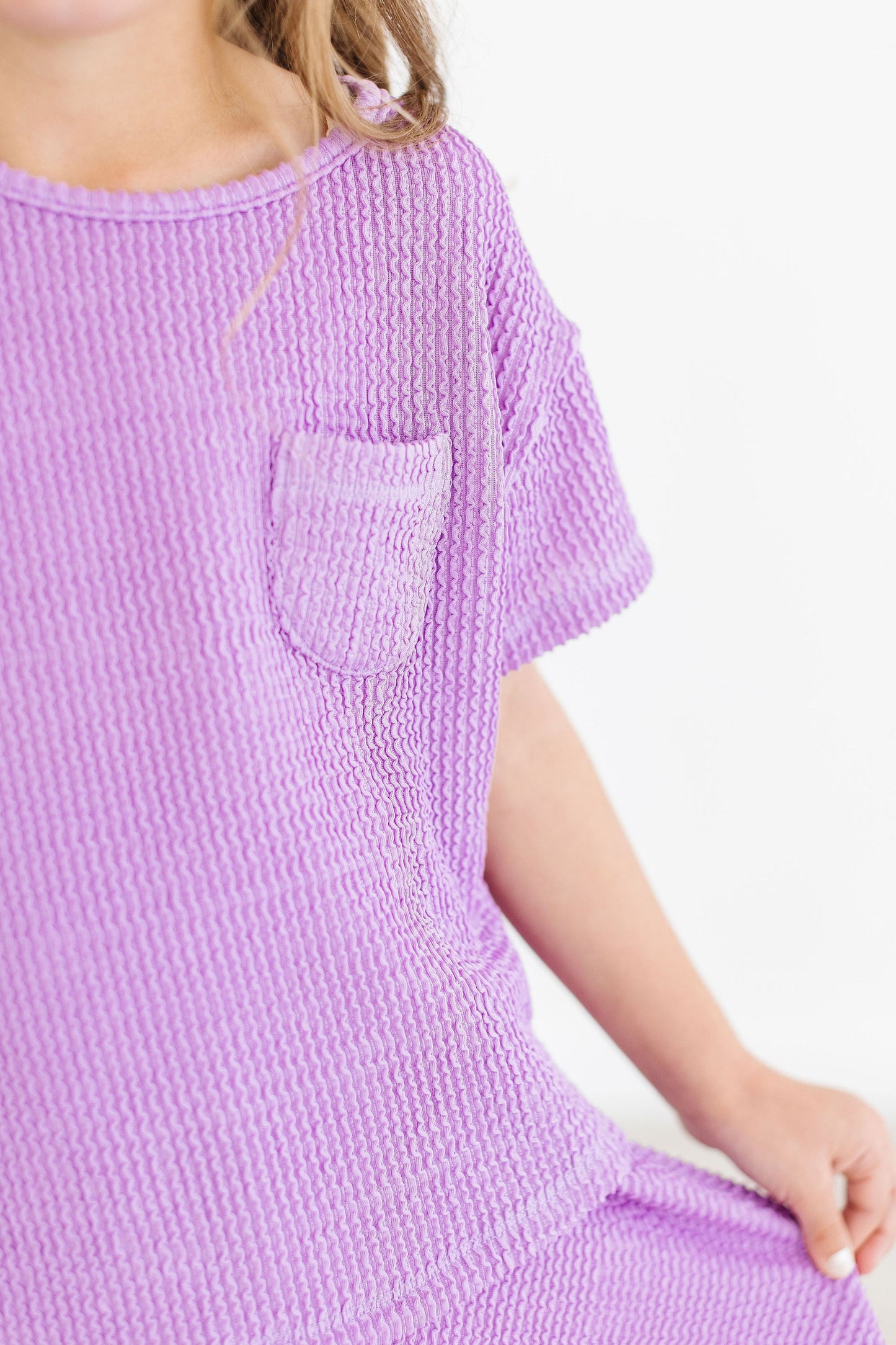 Bright Lilac Scrunchy Pocket Tee