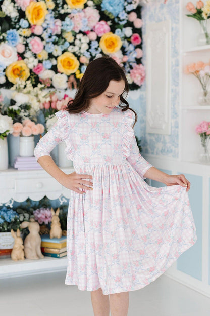 Ribbons & Roses 3/4 Sleeve Ruffle Twirl Dress
