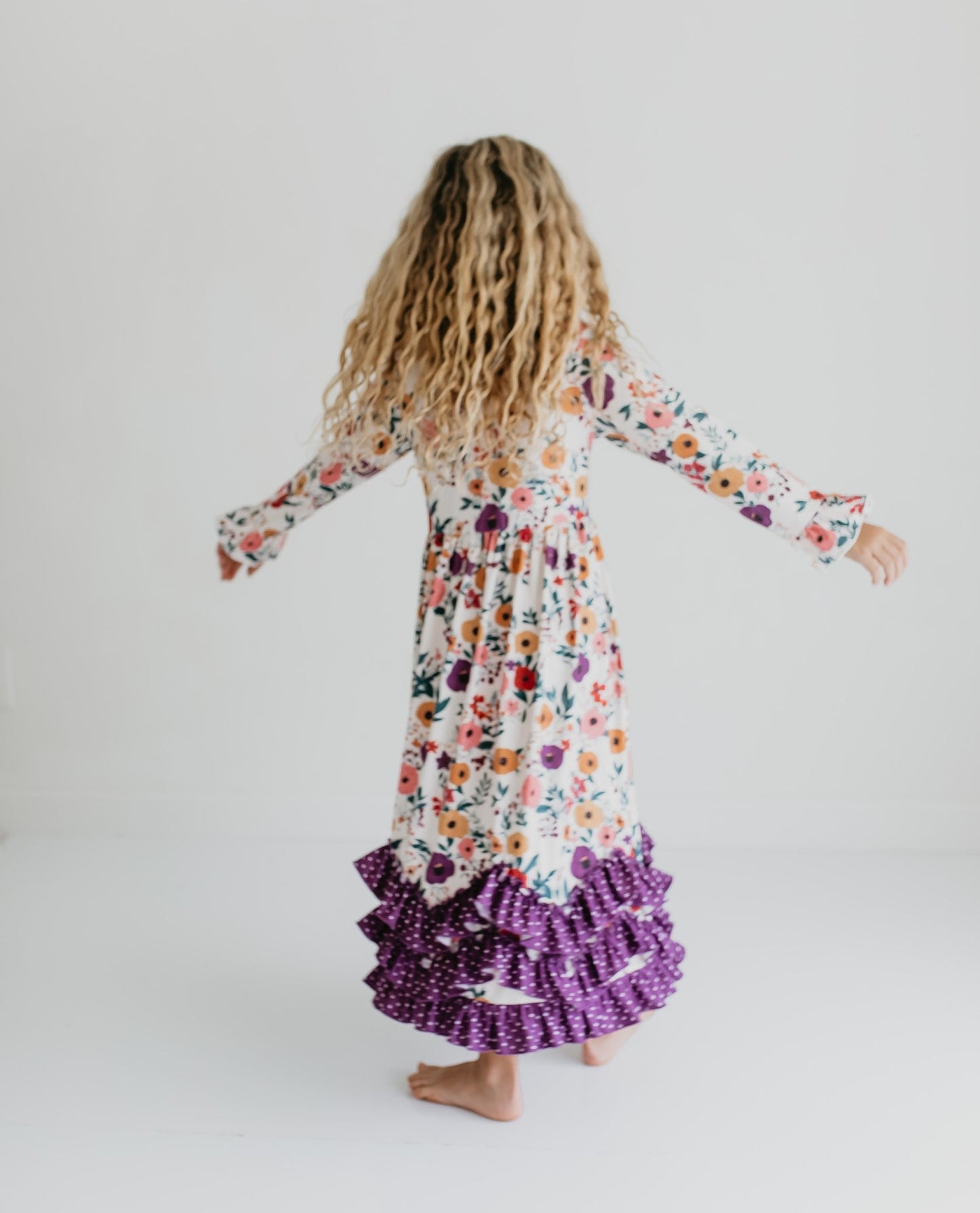 3 Ruffle Deep Purple Floral Dress