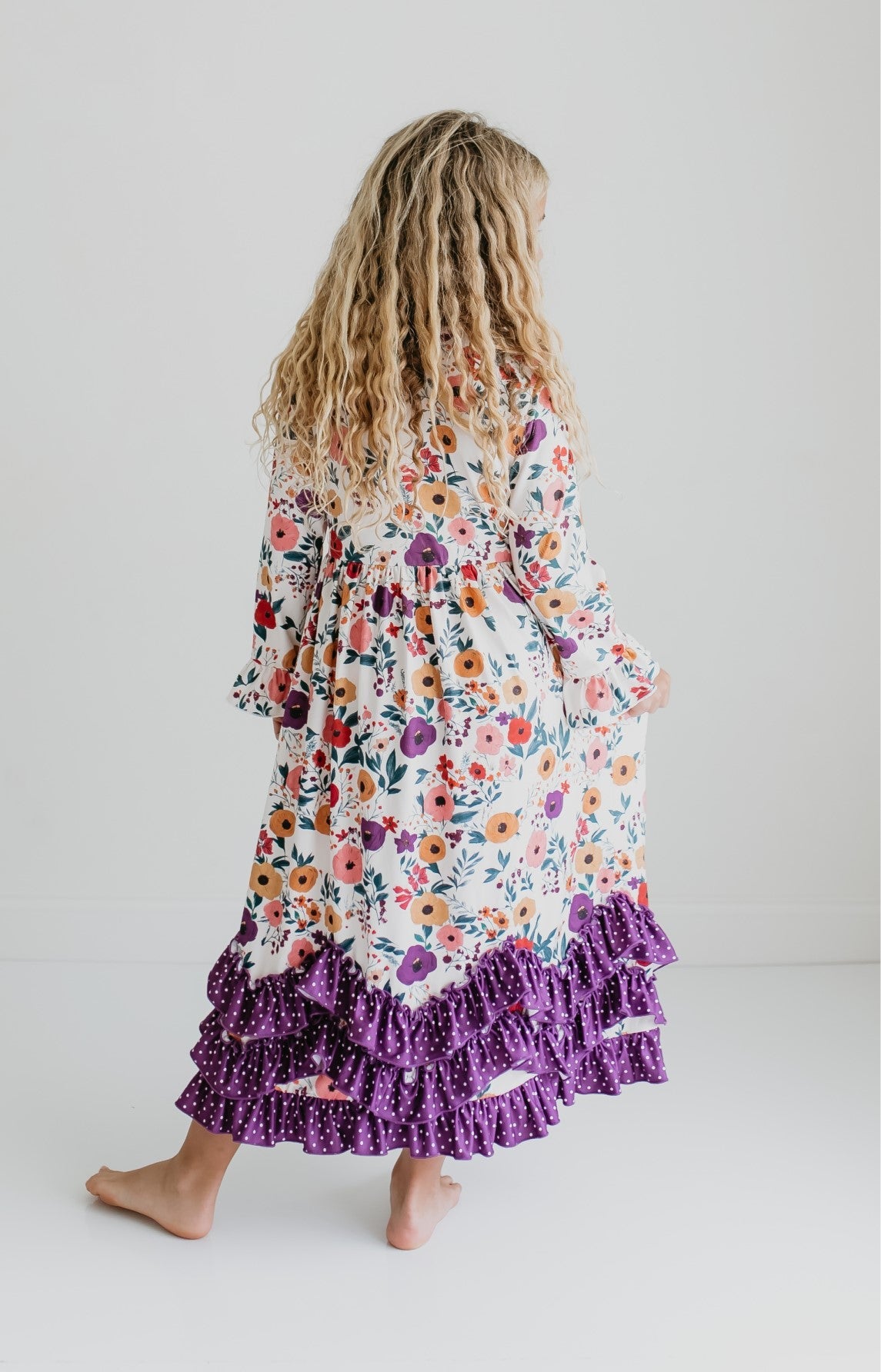 3 Ruffle Deep Purple Floral Dress