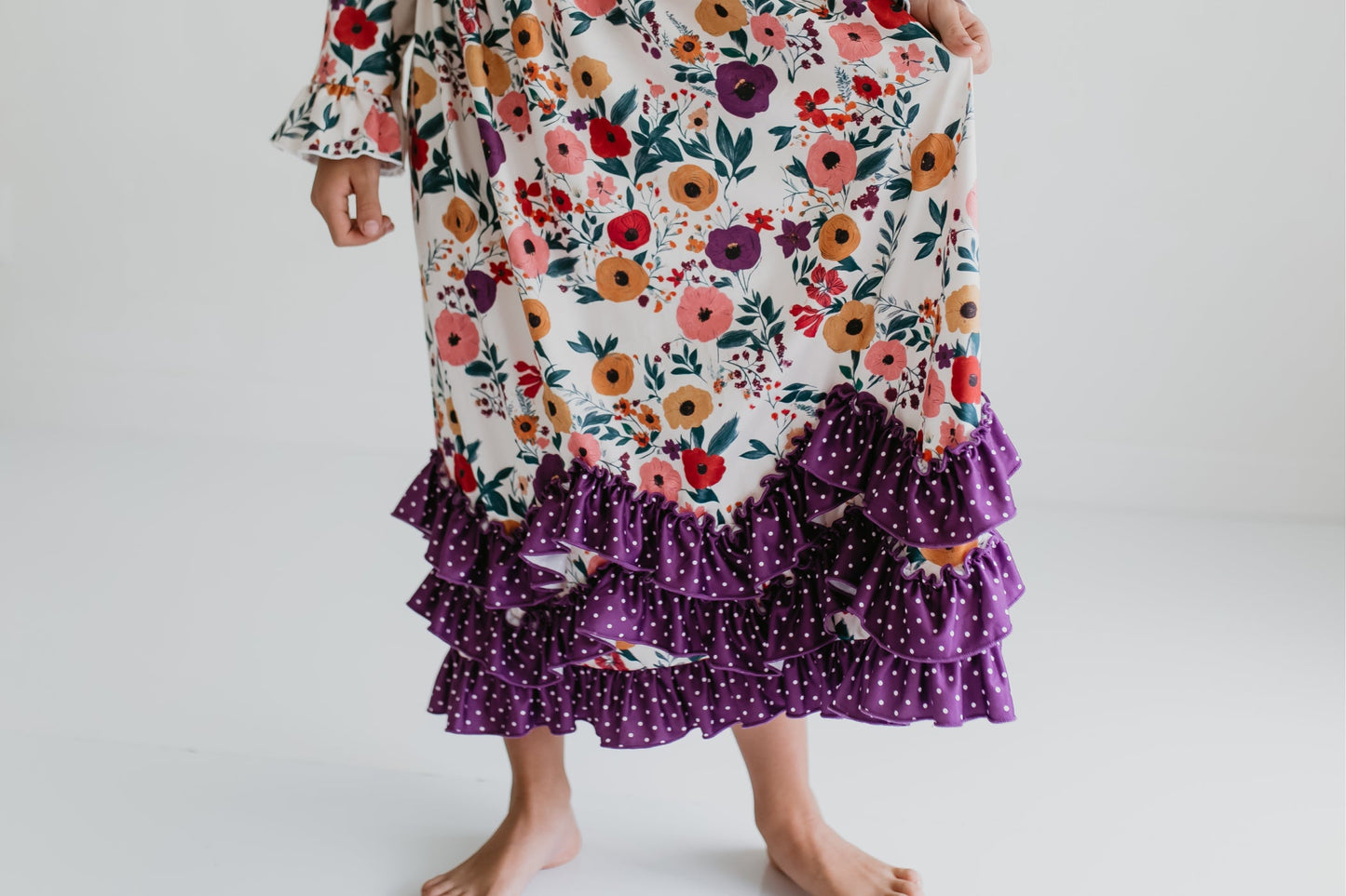 3 Ruffle Deep Purple Floral Dress