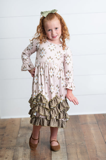 3 Ruffle Sage Ruffle Dress