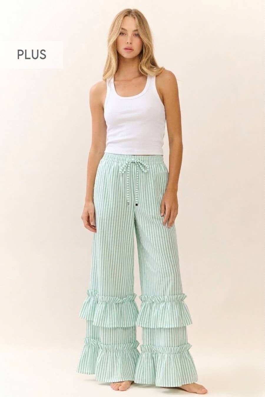 Plus Striped Pull-on Maxi Pants