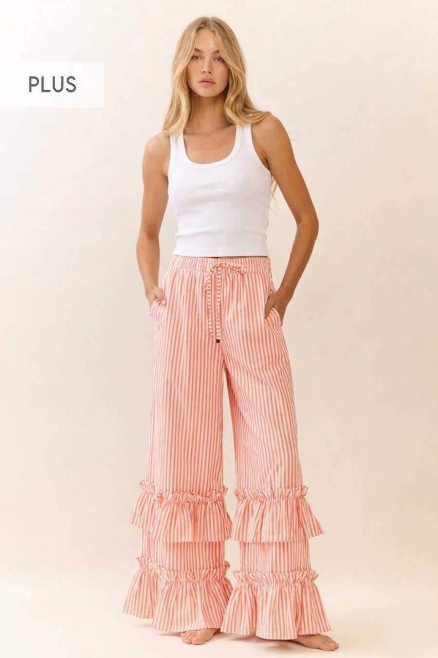 Plus Striped Pull-on Maxi Pants