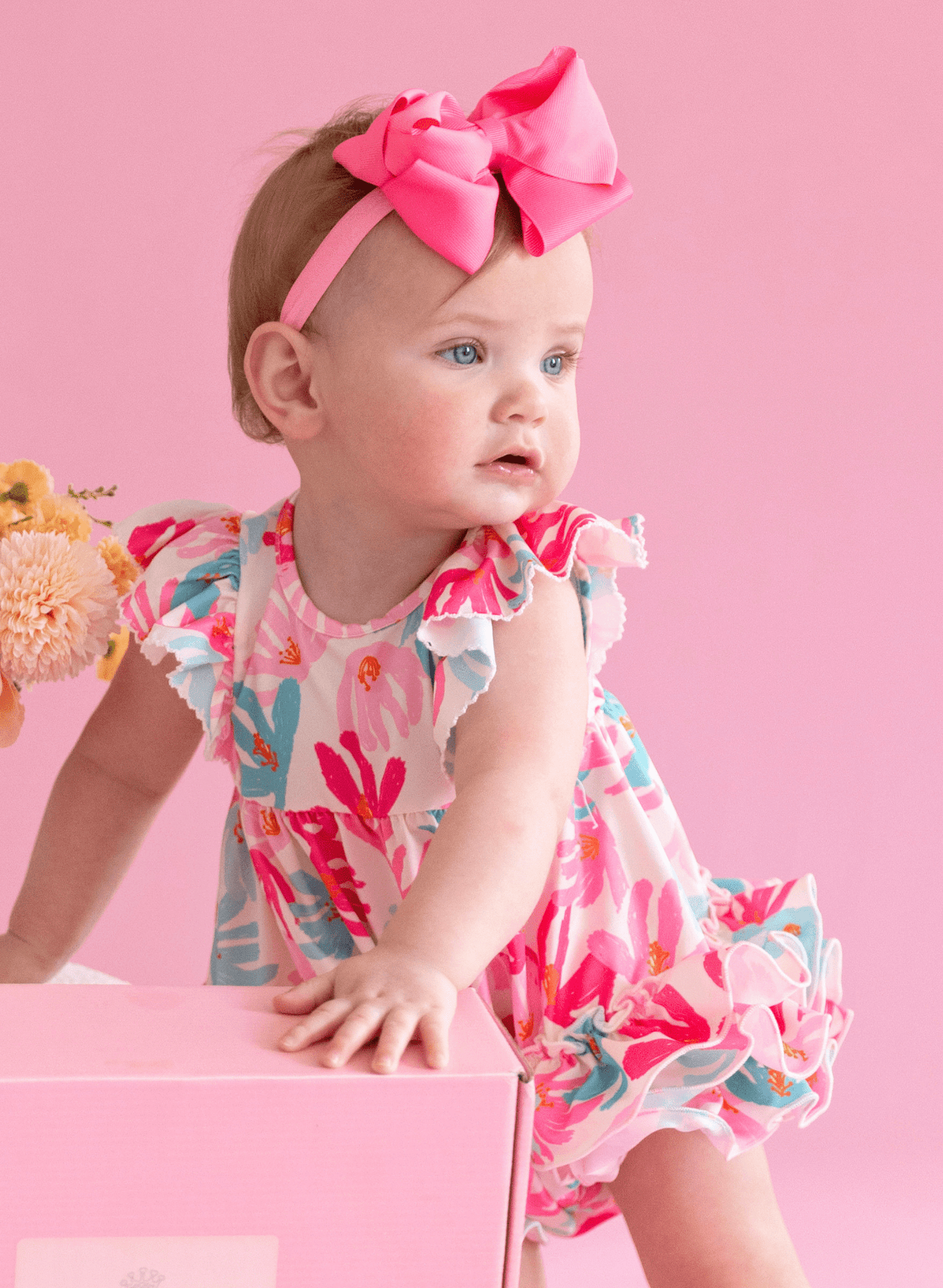 Ruffle Bubble Romper - Hibiscus