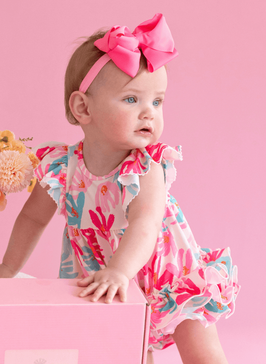 Ruffle Bubble Romper - Hibiscus