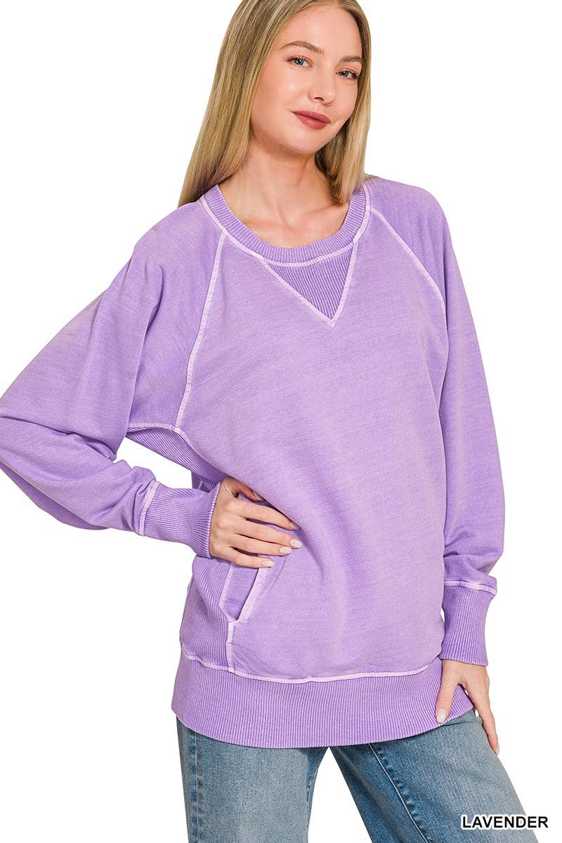 Pigment Dyed French Terry Pullover With Pockets