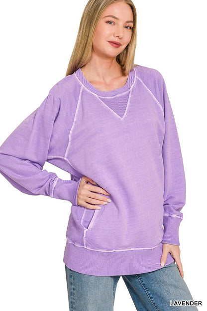 Pigment Dyed French Terry Pullover With Pockets
