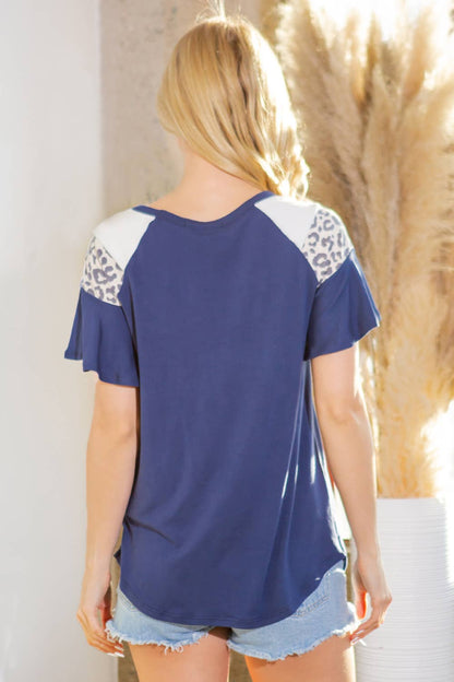 Multi Fabric Contrast Ruffle Slv Top-