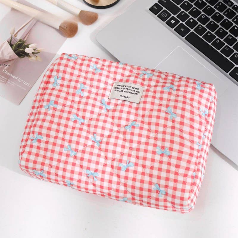 Sweet Color Block Plaid Bow Make Up Bag DPB2504