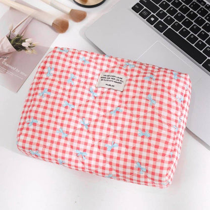 Sweet Color Block Plaid Bow Make Up Bag DPB2504