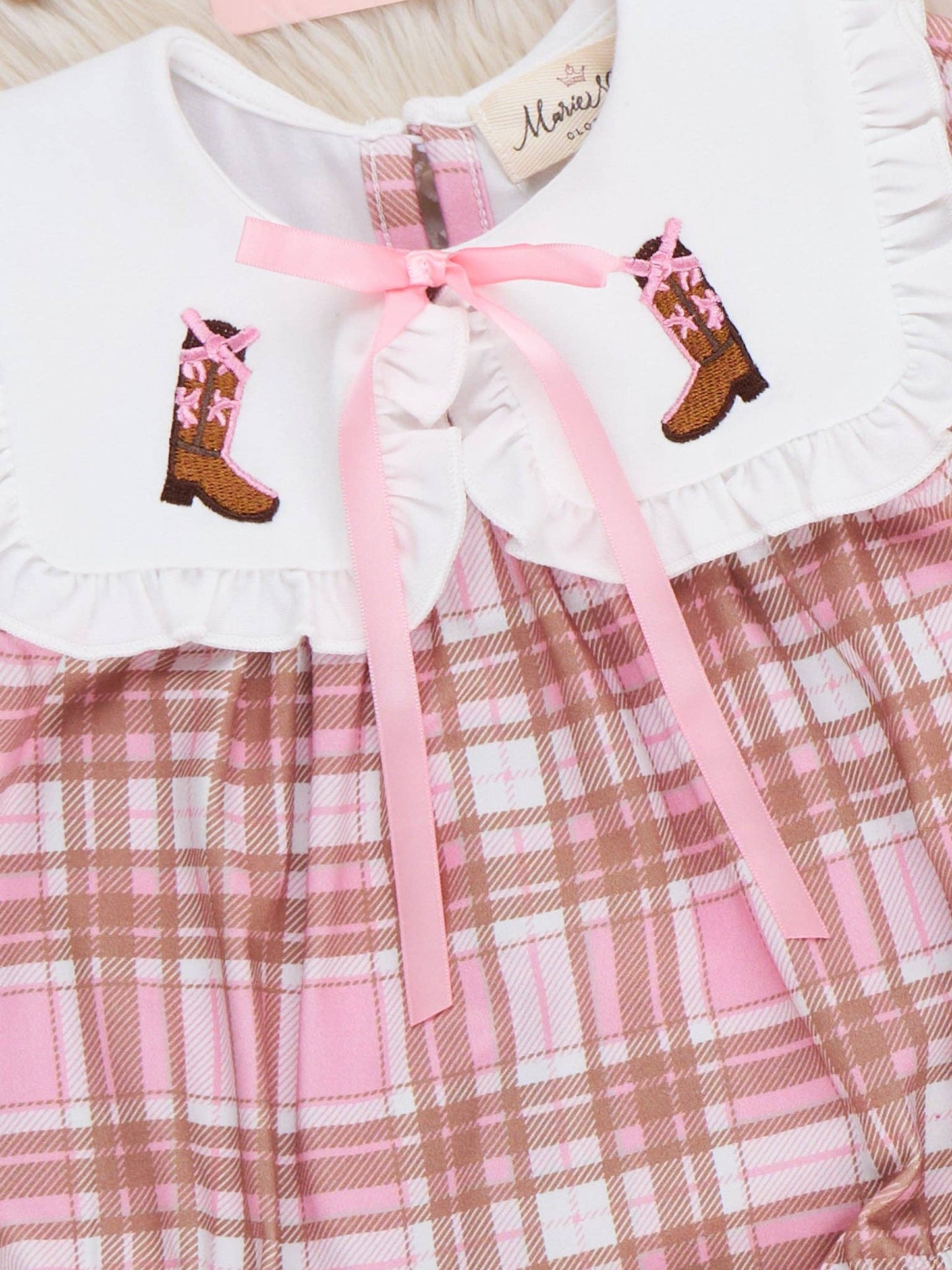 Cowgirl Cutie Boots Embroidered Plaid Romper