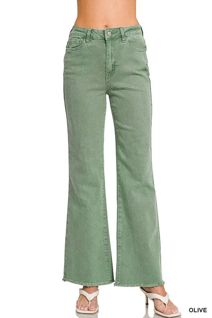 Acid Washed Frayed Cutoff Hem Straight Wide Pants