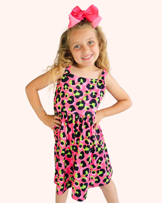 Pete + Lucy Neon Leopard – Button Strap Dress