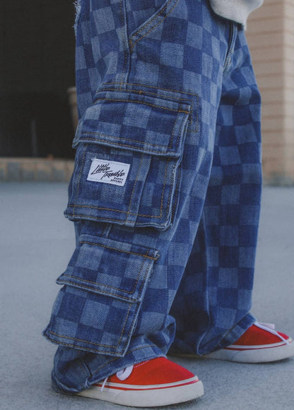 Checkered Baggy Blue Jeans