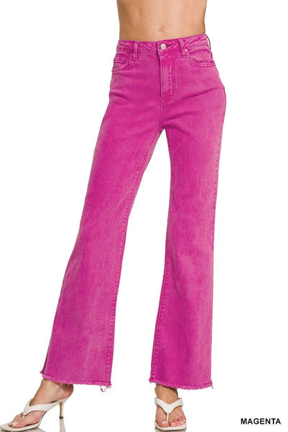 Acid Washed Frayed Cutoff Hem Straight Wide Pants