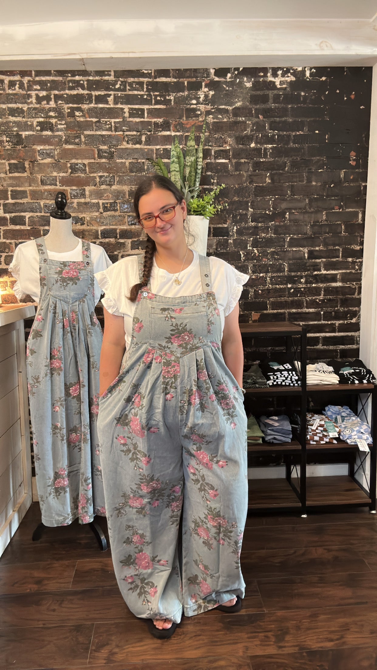 Beau Floral Print Pleated High Waist Wide Leg Denim Jumpsuit