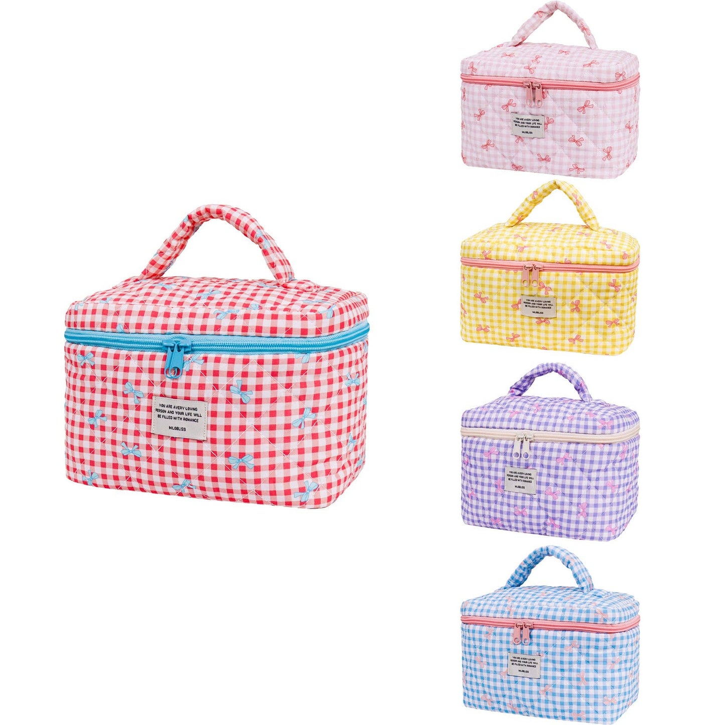 Sweet Color Block Plaid Bow Make Up Bag DPB2504