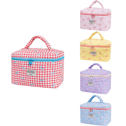 Sweet Color Block Plaid Bow Make Up Bag DPB2504