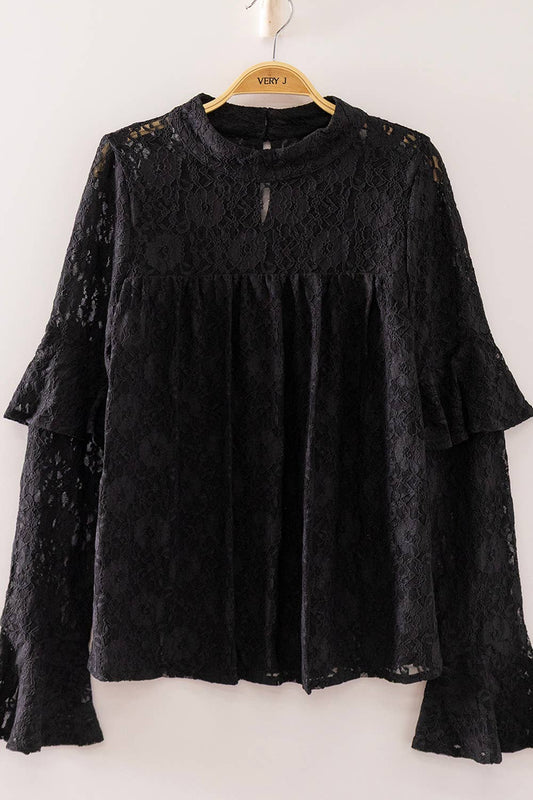 Lace Babydoll Mock Neck Top
