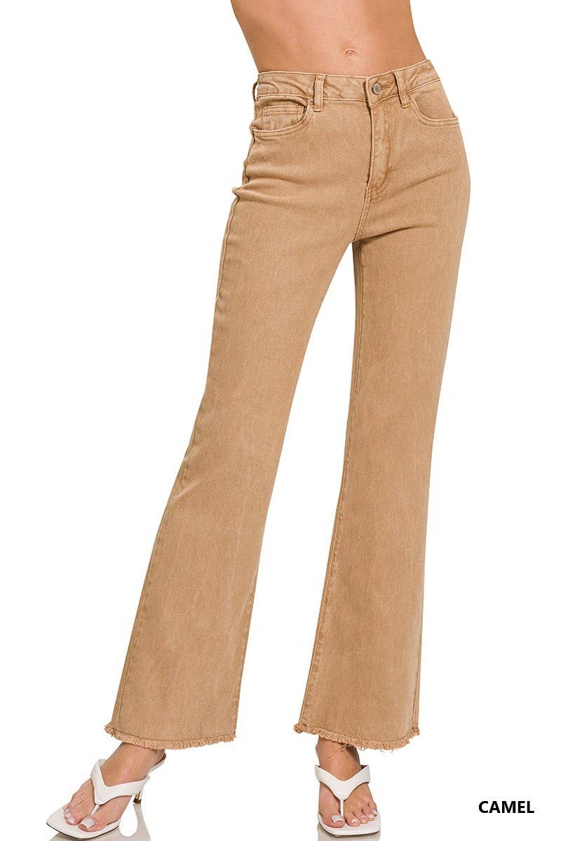 Acid Washed Frayed Cutoff Hem Straight Wide Pants