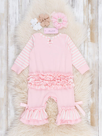Christmas Gingerbread Romper Pajamas - Pink