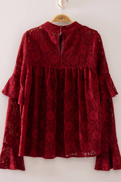 Lace Babydoll Mock Neck Top