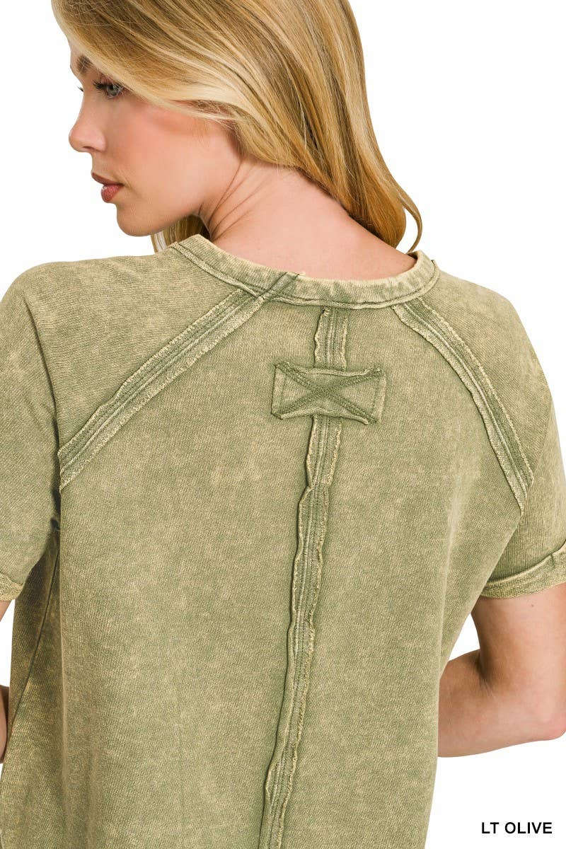 French Terry Washed Curved Hem Top