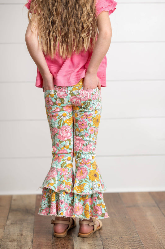 Flower Double Ruffle Denim Jeans